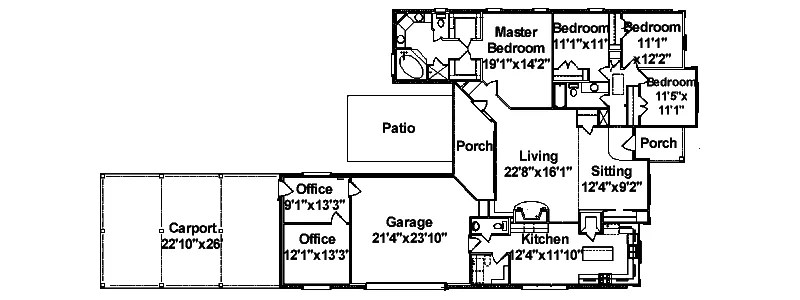 Ranch House Plan First Floor - Hamill European Home 024D-0490 - Search House Plans and More