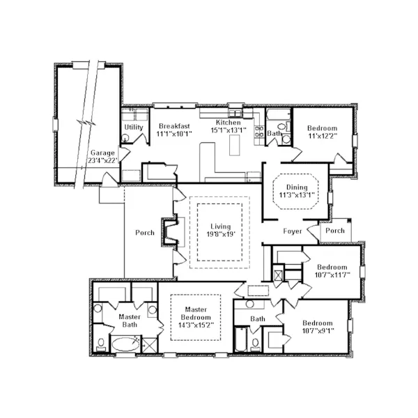 Ranch House Plan First Floor - Hickory Valley Ranch Home 024D-0493 - Search House Plans and More