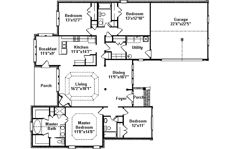 European House Plan First Floor - Wilcox Bay Ranch Home 024D-0496 - Shop House Plans and More