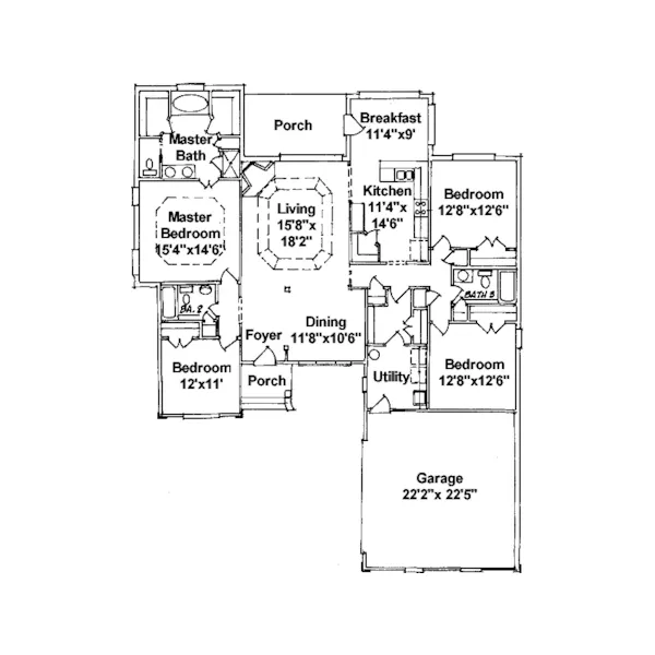 Southern House Plan First Floor - Dodson Pointe Ranch Home 024D-0497 - Search House Plans and More