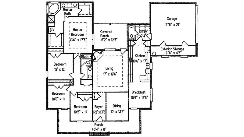 Southern House Plan First Floor - Dutch Valley Ranch Home 024D-0499 - Search House Plans and More