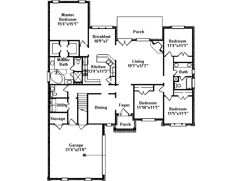 Country French House Plan First Floor - Tazewell Traditional Ranch Home 024D-0500 - Shop House Plans and More