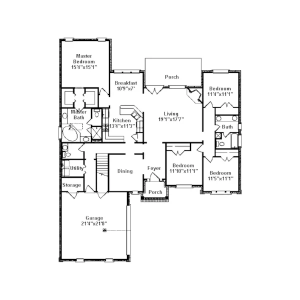 Southern House Plan First Floor - Tazewell Traditional Ranch Home 024D-0500 - Shop House Plans and More