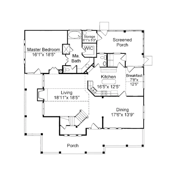 Country House Plan First Floor - Magnolia Hill Country Farmhouse 024D-0507 - Shop House Plans and More