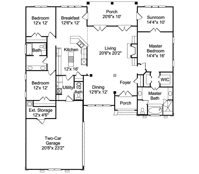 Southwestern House Plan First Floor - Mooreland Heights Sunbelt Home 024D-0508 - Shop House Plans and More