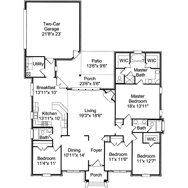 Ranch House Plan First Floor - Woodland Mills Ranch Home 024D-0519 - Shop House Plans and More