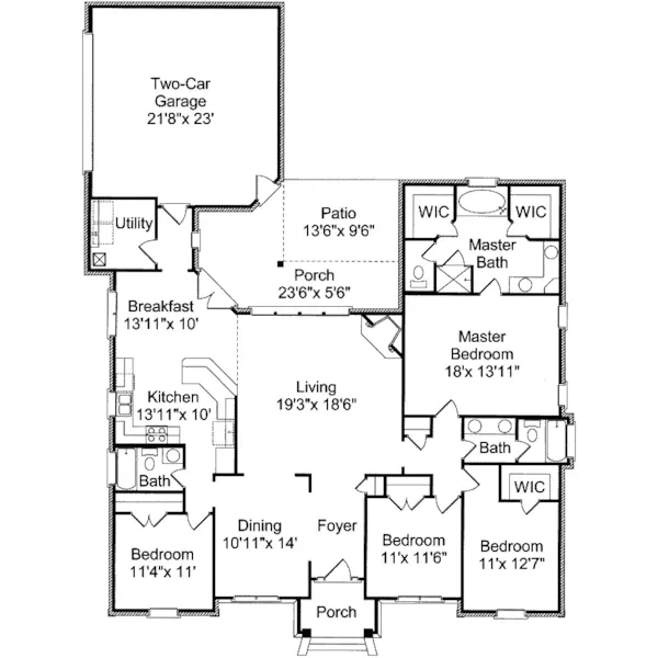 Ranch House Plan First Floor - Woodland Mills Ranch Home 024D-0519 - Shop House Plans and More