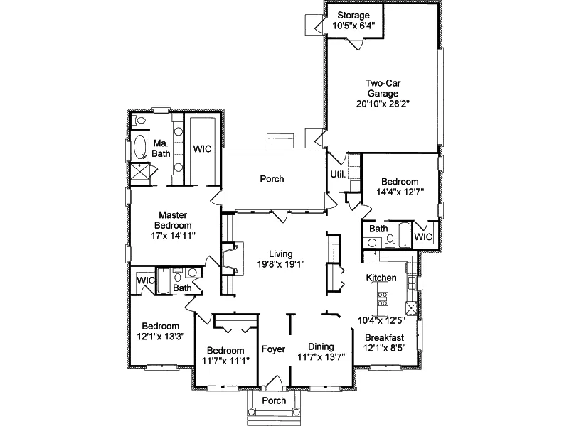 Ranch House Plan First Floor - Cedarhill Park Ranch Home 024D-0529 - Search House Plans and More
