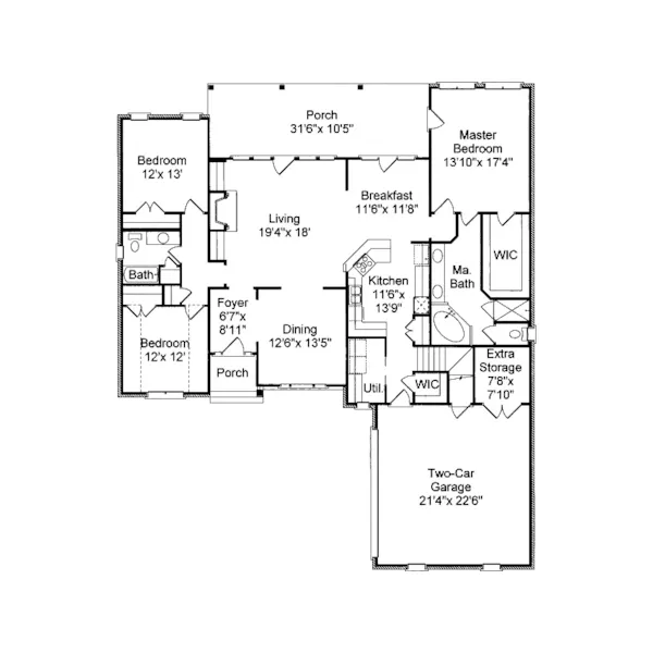 Traditional House Plan First Floor - Stewarts Ferry Ranch Home 024D-0559 - Shop House Plans and More