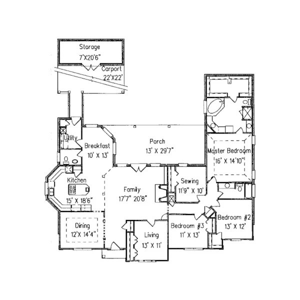 Southern House Plan First Floor - Wedgeworth European Ranch Home 024D-0574 - Shop House Plans and More