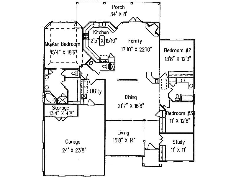 Traditional House Plan First Floor - Blue Mountain Ranch Home 024D-0575 - Search House Plans and More