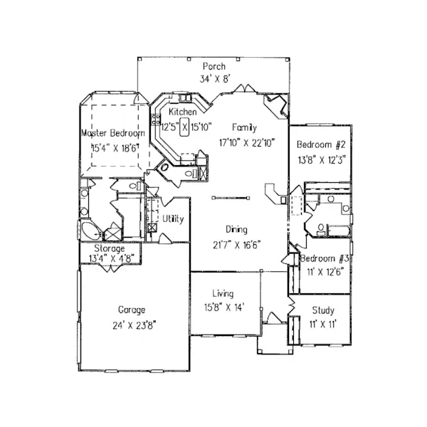 Colonial House Plan First Floor - Blue Mountain Ranch Home 024D-0575 - Search House Plans and More