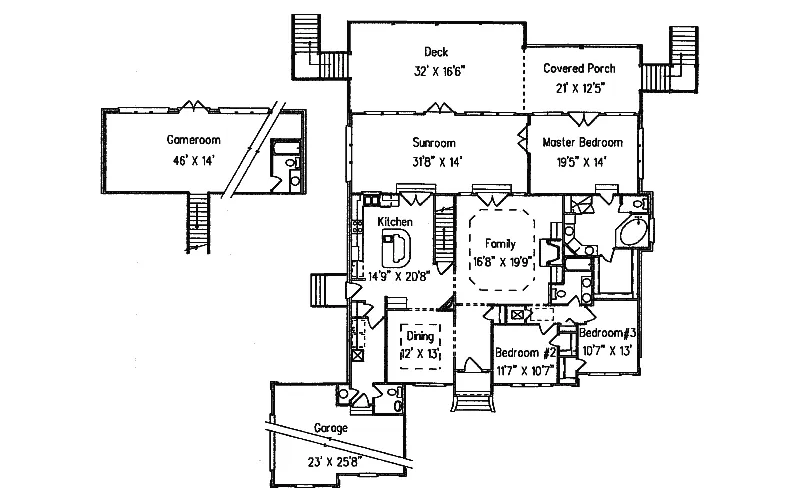 Southern House Plan First Floor - Germantown Ranch Home 024D-0579 - Search House Plans and More