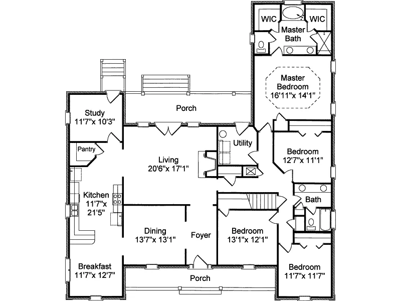 Traditional House Plan First Floor - Mullins Station Ranch Home 024D-0583 - Shop House Plans and More