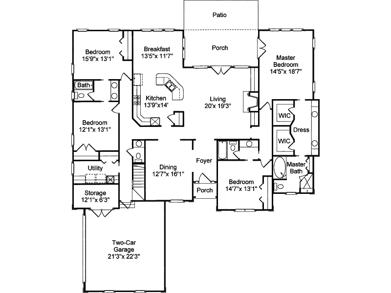Ranch House Plan First Floor - Raines Pond Southern Home 024D-0589 - Shop House Plans and More