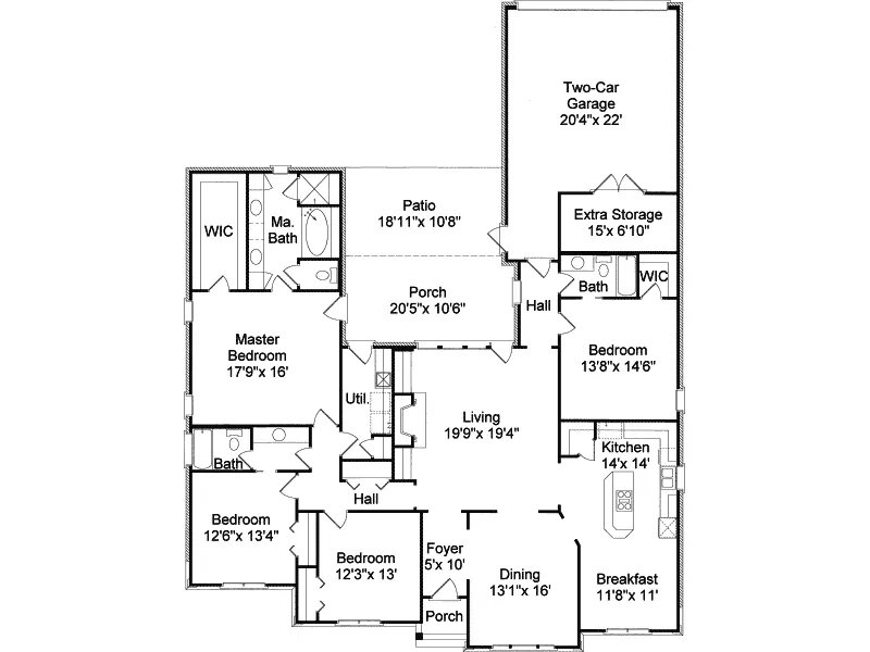 Sunbelt House Plan First Floor - Southern Point Ranch Home 024D-0590 - Shop House Plans and More
