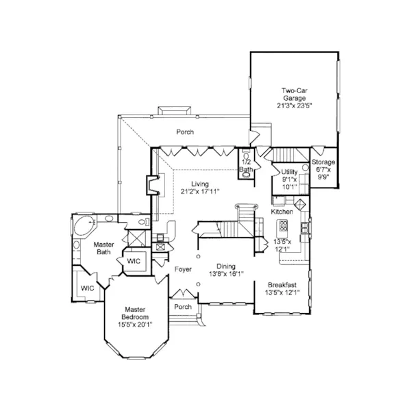 Southern House Plan First Floor - Overton European Home 024D-0615 - Shop House Plans and More