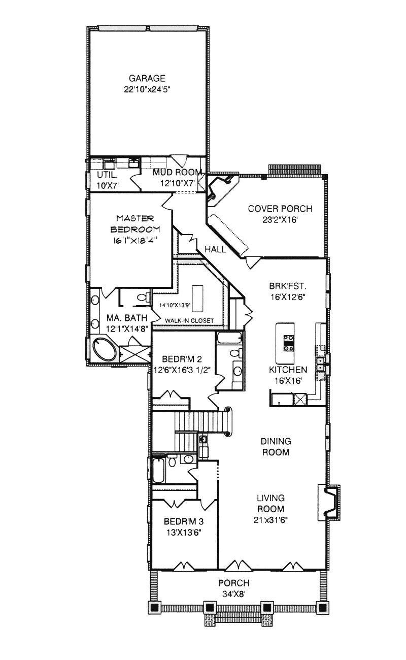 Cabin & Cottage House Plan First Floor - Damascus Southern Country Home 024D-0797 - Search House Plans and More