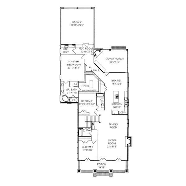 Cabin & Cottage House Plan First Floor - Damascus Southern Country Home 024D-0797 - Search House Plans and More