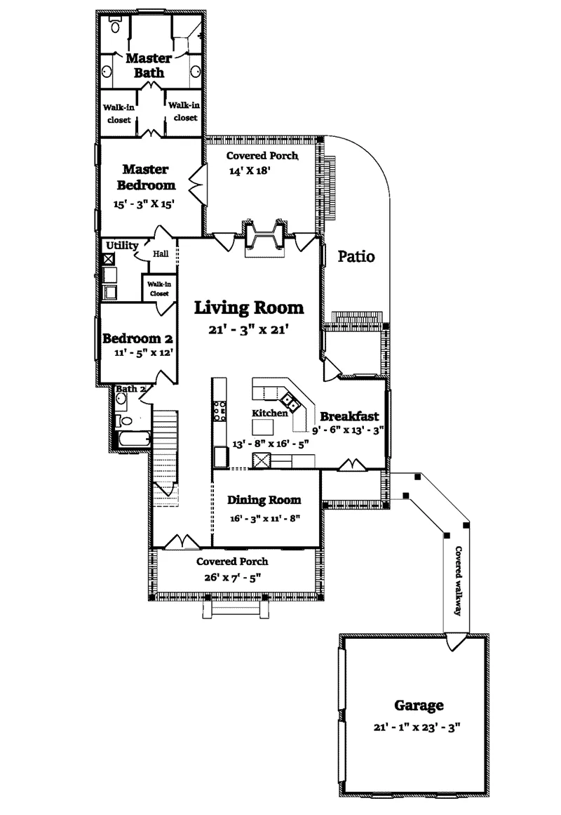 Southern House Plan First Floor - Chamberland Southern Home 024D-0821 - Search House Plans and More