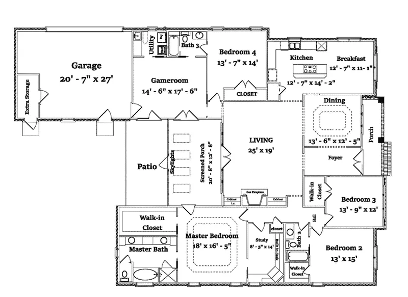 Ranch House Plan First Floor - Becker Southern Home 024D-0824 - Search House Plans and More