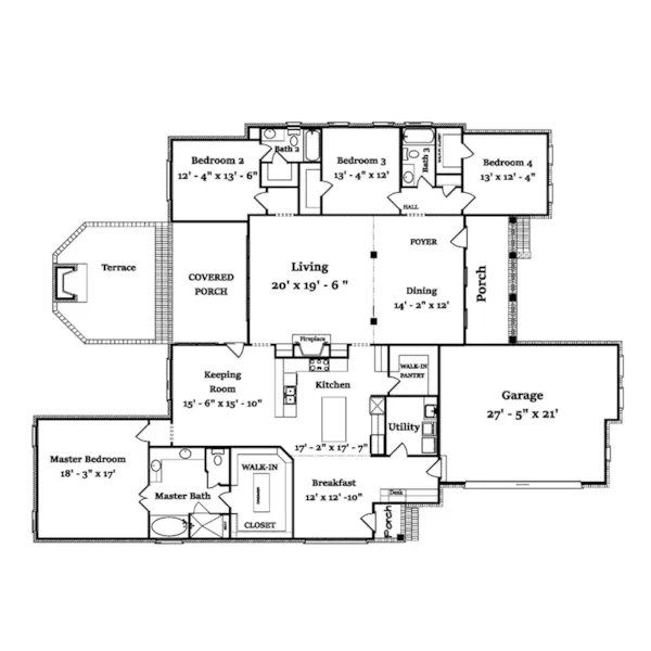 Traditional House Plan First Floor - Kendall Point Southern Home 024D-0829 - Shop House Plans and More