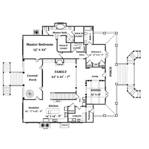 Cabin & Cottage House Plan First Floor - Sunrise Hill Coastal Home 024D-0835 - Shop House Plans and More