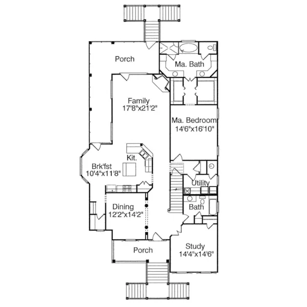 Waterfront House Plan First Floor - Frisco Park Plantation Home 024S-0006 - Search House Plans and More