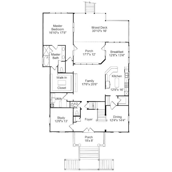 Colonial House Plan First Floor - Gulfview Lowcountry Home 024S-0010 - Search House Plans and More