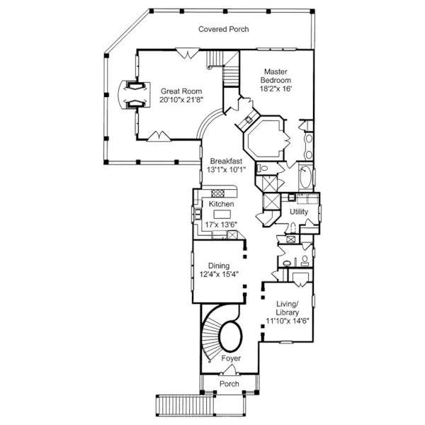 Colonial House Plan First Floor - East Pier Southern Luxury Home 024S-0016 - Search House Plans and More