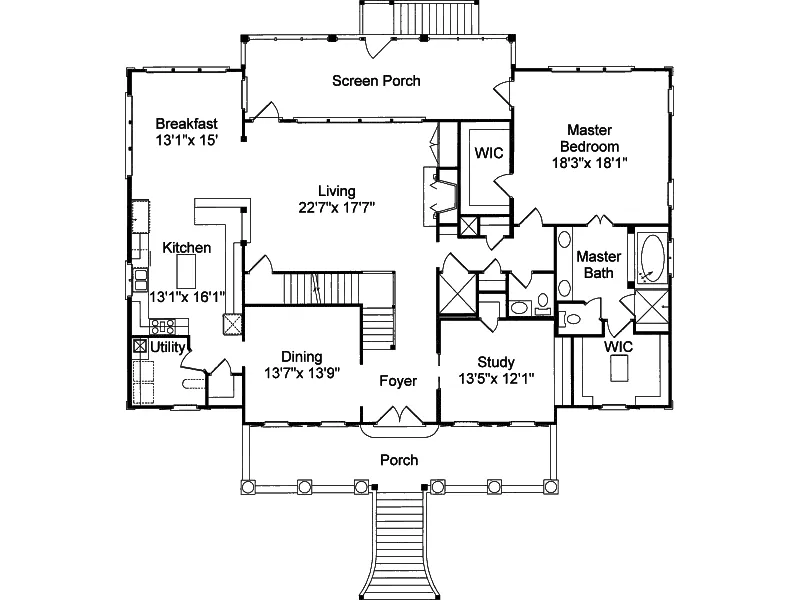 Traditional House Plan First Floor - Bellemeade Plantation Home 024S-0017 - Search House Plans and More