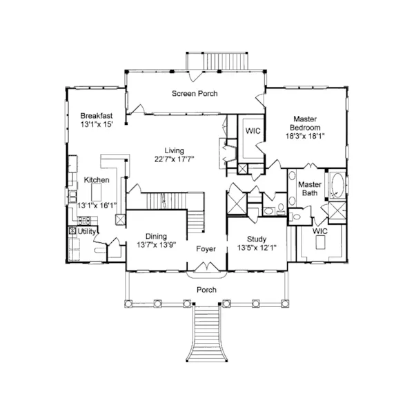 Lowcountry House Plan First Floor - Bellemeade Plantation Home 024S-0017 - Search House Plans and More