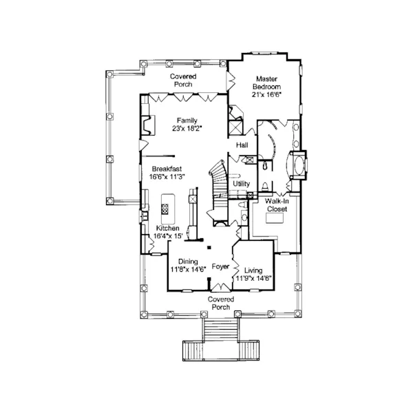 Colonial House Plan First Floor - Pennington Bend Lowcountry Home 024S-0018 - Shop House Plans and More