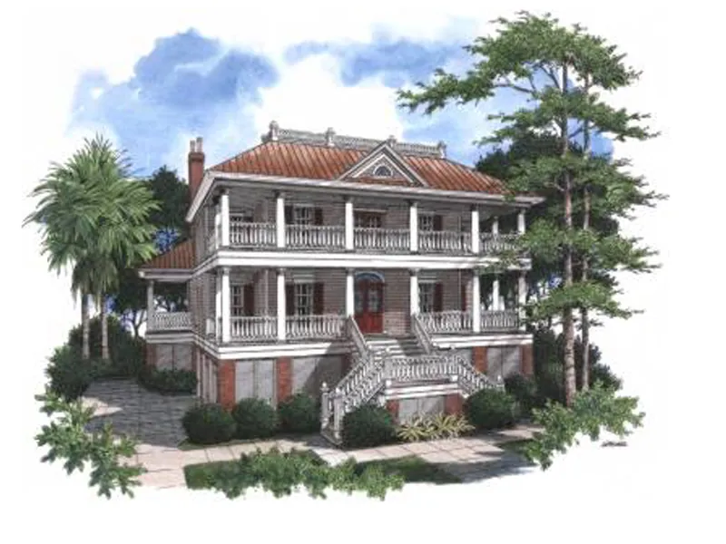Two-Story Raised Lowcountry Home With Two Covered Wrap-Around Porches