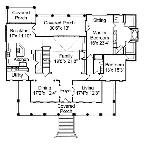 Southern House Plan First Floor - Vanderbilt Lowcountry Home 024S-0021 - Shop House Plans and More