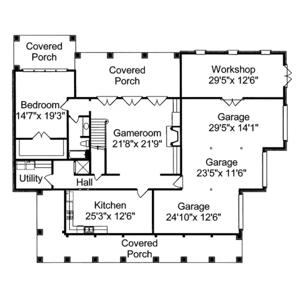 Southern House Plan Lower Level Floor - Vanderbilt Lowcountry Home 024S-0021 - Shop House Plans and More