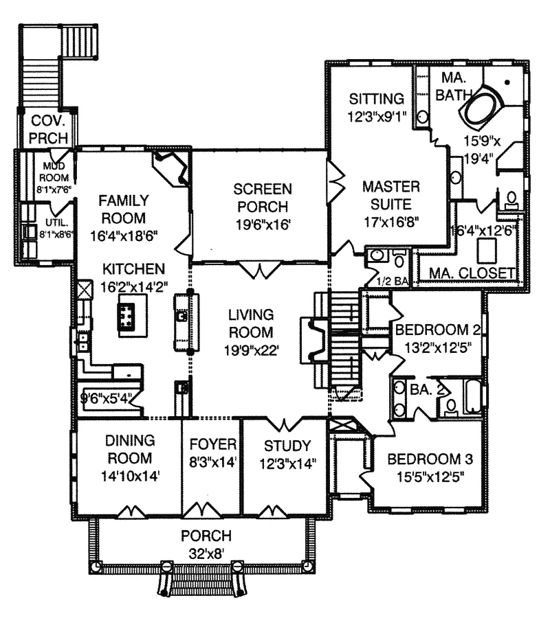 Southern House Plan First Floor - Briley Southern Craftsman Home 024S-0025 - Search House Plans and More