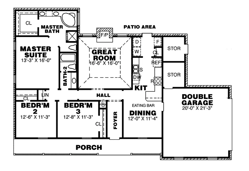 Ranch House Plan First Floor - Overlook Hill Traditional Home 025D-0008 - Shop House Plans and More