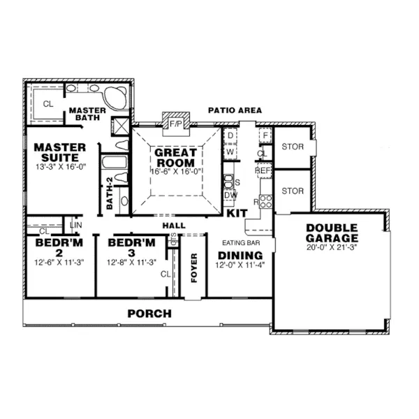 Ranch House Plan First Floor - Overlook Hill Traditional Home 025D-0008 - Shop House Plans and More