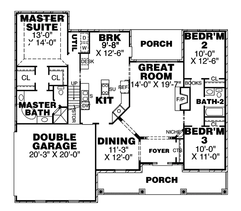 Southern House Plan First Floor - McWilliams Country Home 025D-0015 - Shop House Plans and More