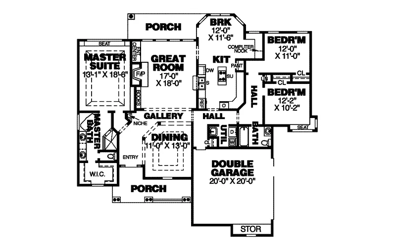 Country House Plan First Floor - Portsfield Craftsman Ranch Home 025D-0021 - Shop House Plans and More
