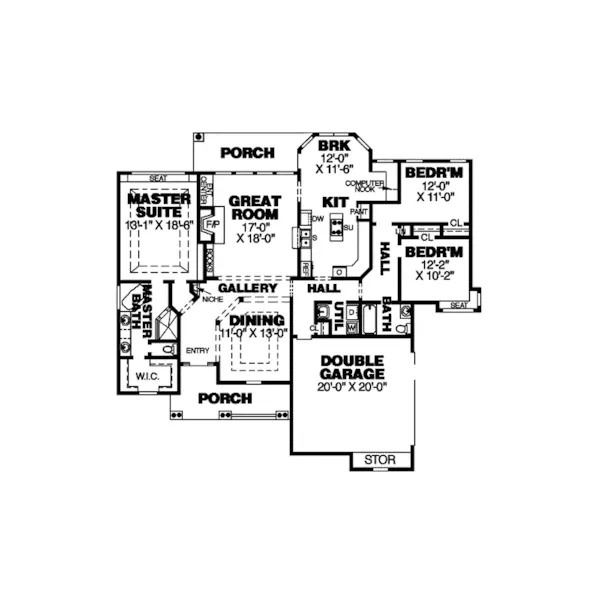 Country House Plan First Floor - Portsfield Craftsman Ranch Home 025D-0021 - Shop House Plans and More