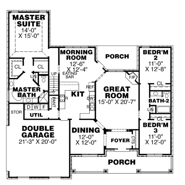 Cape Cod & New England House Plan First Floor - Baltimore Ranch Home 025D-0023 - Search House Plans and More