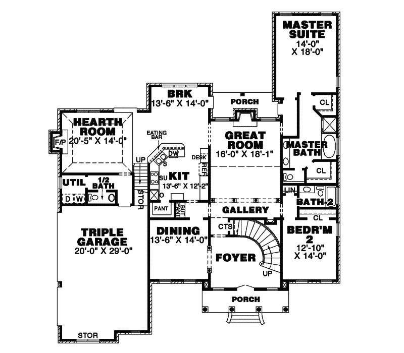 Country House Plan First Floor - McCain Greek Revival Home 025D-0058 - Shop House Plans and More