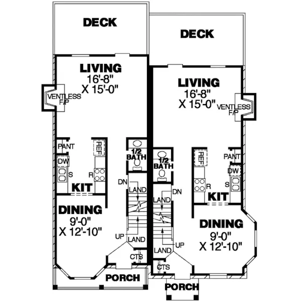 Ranch House Plan First Floor - Confederate Two-Story Duplex 025D-0060 - Search House Plans and More