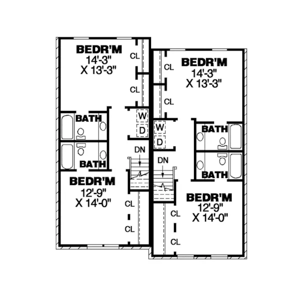 Ranch House Plan Second Floor - Confederate Two-Story Duplex 025D-0060 - Search House Plans and More