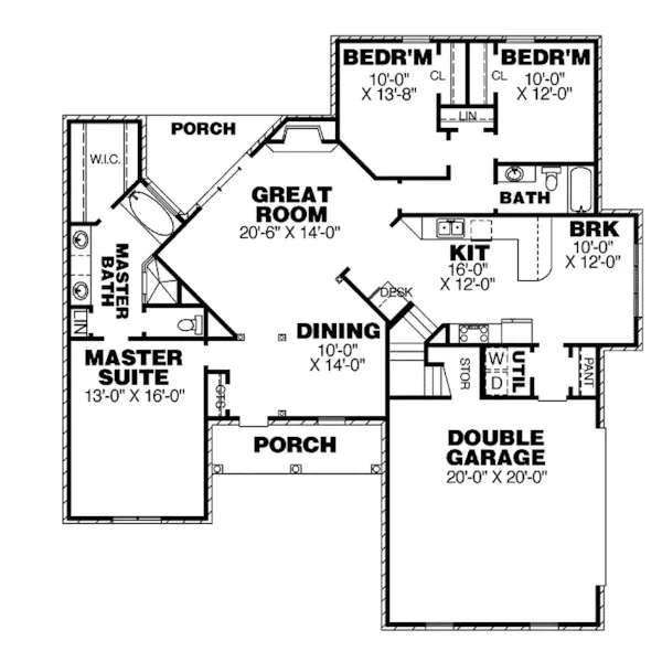 Southern House Plan First Floor - Woodstock Valley Ranch Home 025D-0090 - Shop House Plans and More