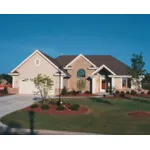 Traditional Ranch Home With Arch Window And Entry As Focal Point