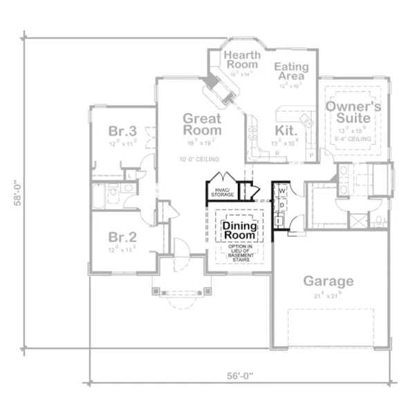 Ranch House Plan Optional Stairs - Knollcrest Traditional Home 026D-0112 - Search House Plans and More