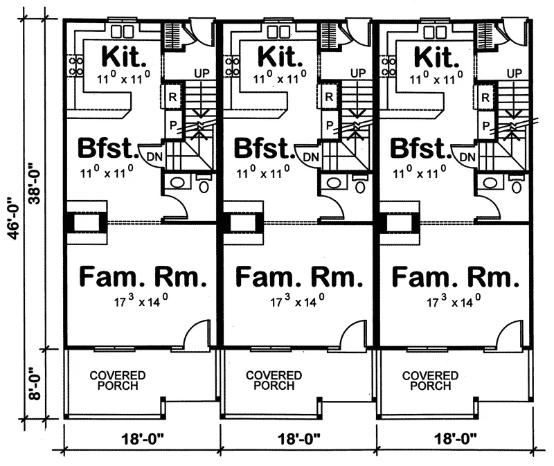 Multi-Family House Plan First Floor - Marydel Multi-Family Triplex 026D-0146 - Shop House Plans and More
